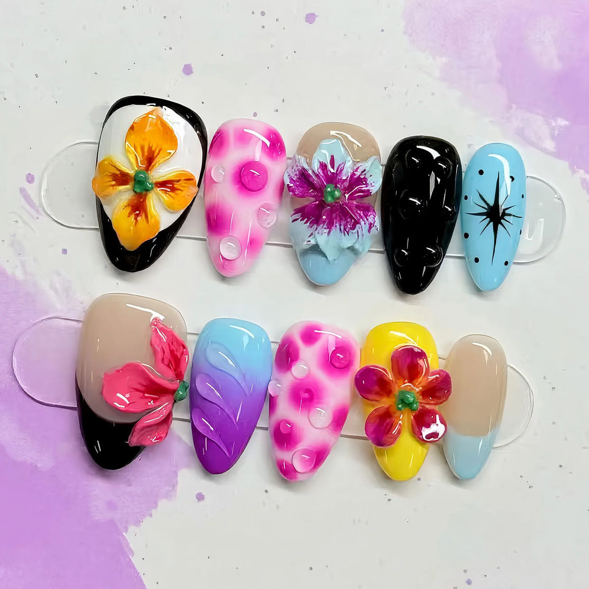 Press-On Nails Hand-Painted Floral Peel-And-Apply