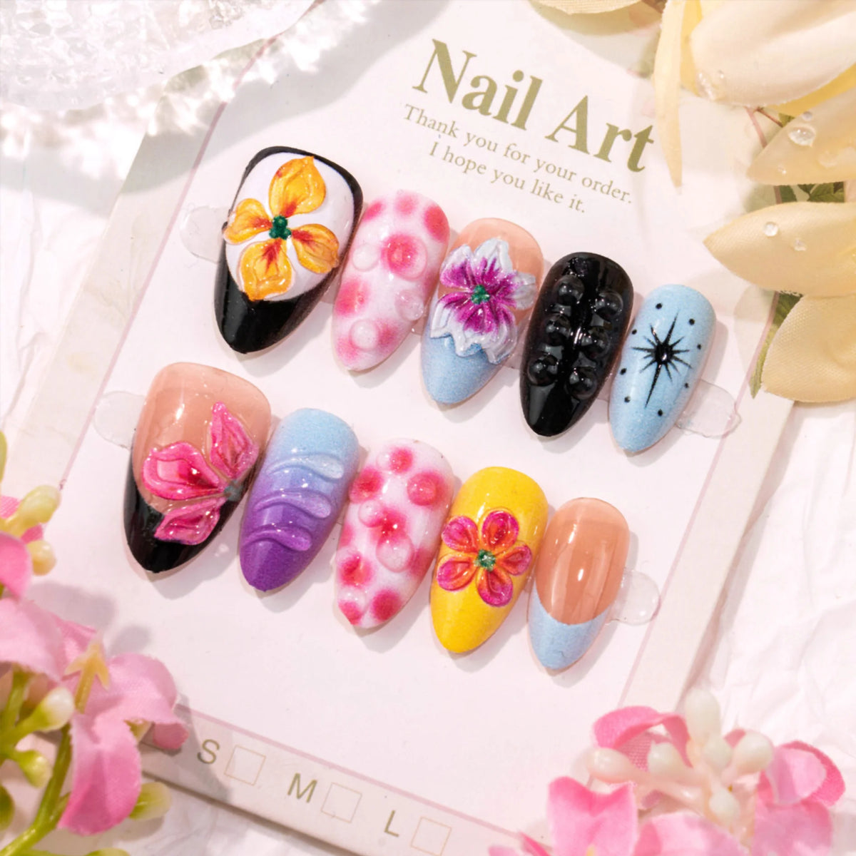 Press-On Nails Hand-Painted Floral Peel-And-Apply