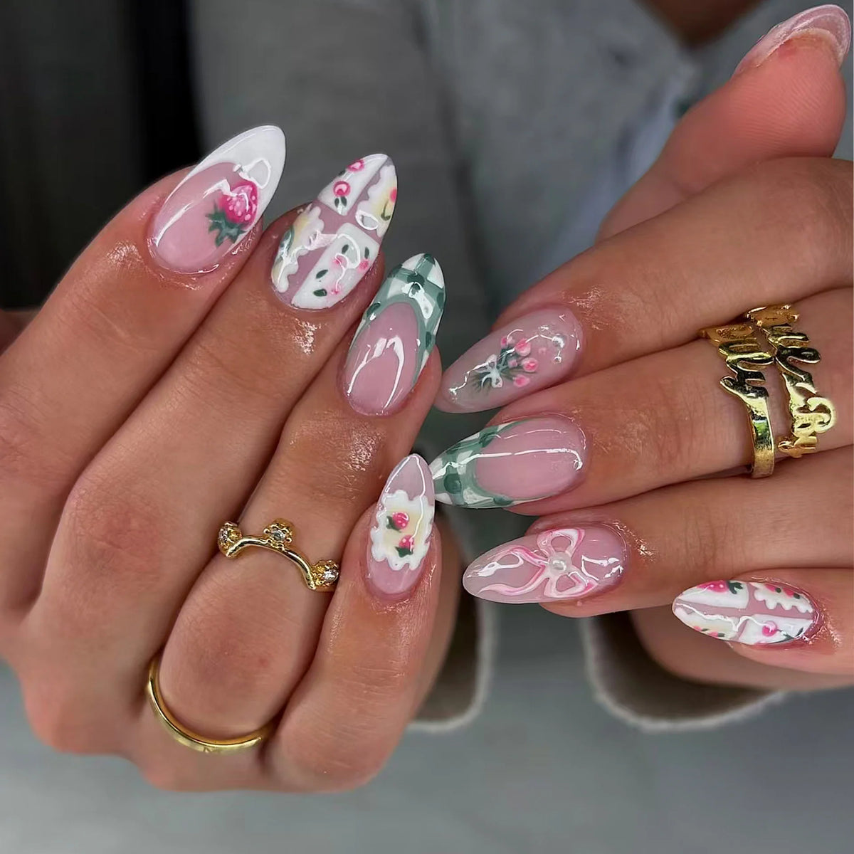 Press-On Nails Hand-Painted Floral Peel-And-Stick