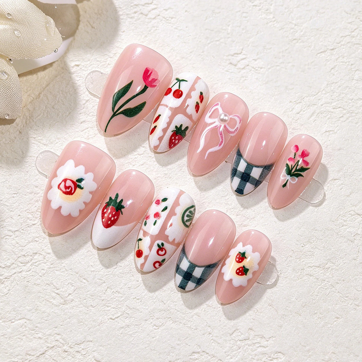 Press-On Nails Hand-Painted Floral Peel-And-Stick