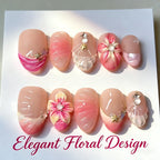 Press-On Nails Hand-Painted Floral Peel & Stick