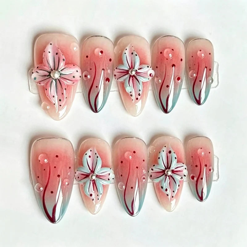 Press-On Nails Hand-Painted Floral Salon-Quality Easy Application