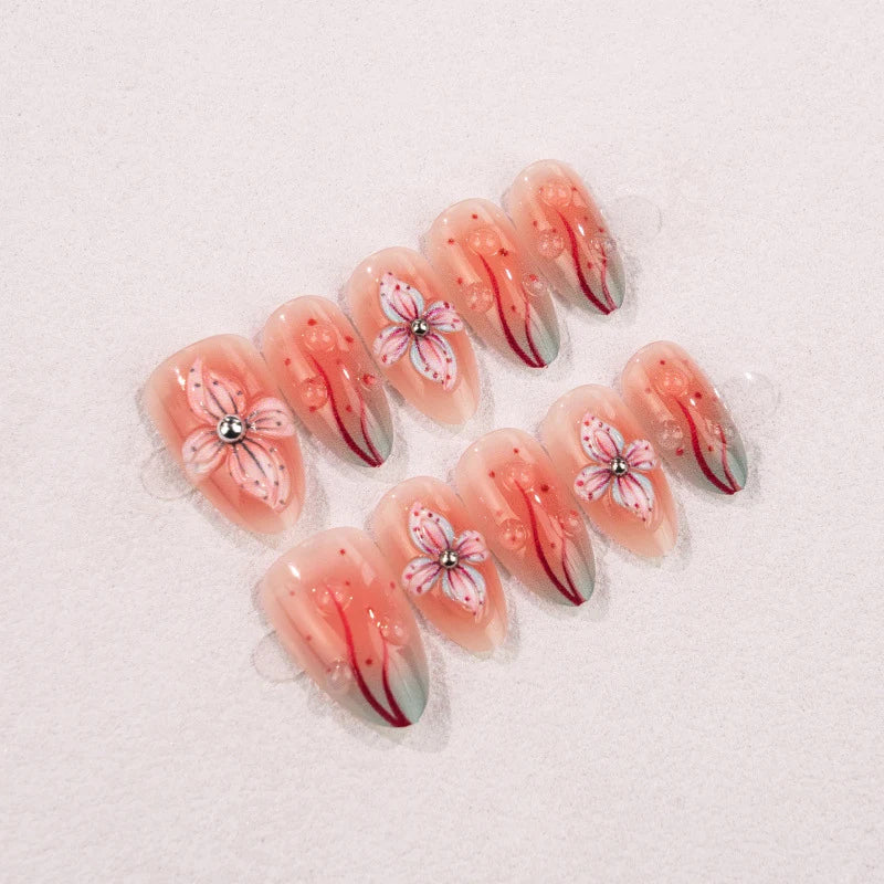 Press-On Nails Hand-Painted Floral Salon-Quality Easy Application