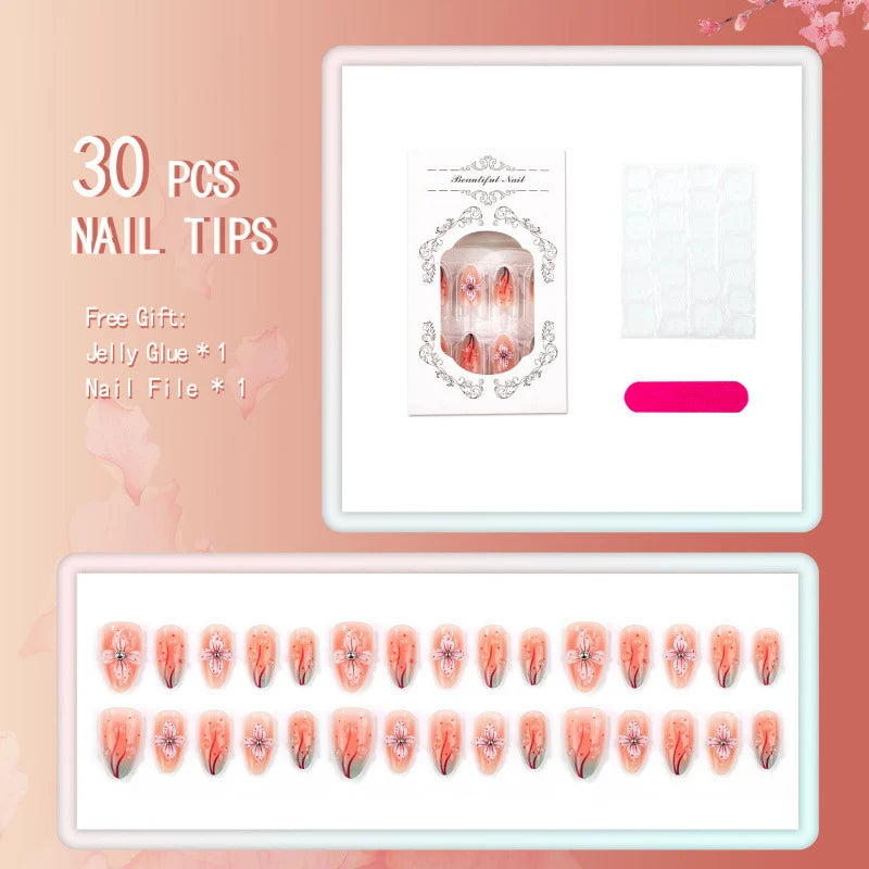 Press-On Nails Hand-Painted Floral Salon-Quality Easy Application