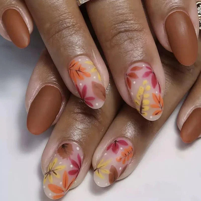 Press-On Nails Hand-Painted Floral Self-Adhesive 24-Piece