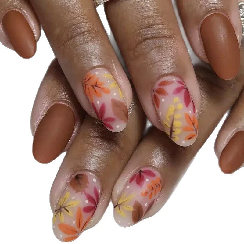 Press-On Nails Hand-Painted Floral Self-Adhesive 24-Piece