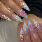 Press-On Nails Hand-Painted Koi Fish & Floral Easy Application