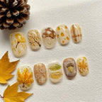 Press-On Nails Hand-Painted Leaf Design Set of 10