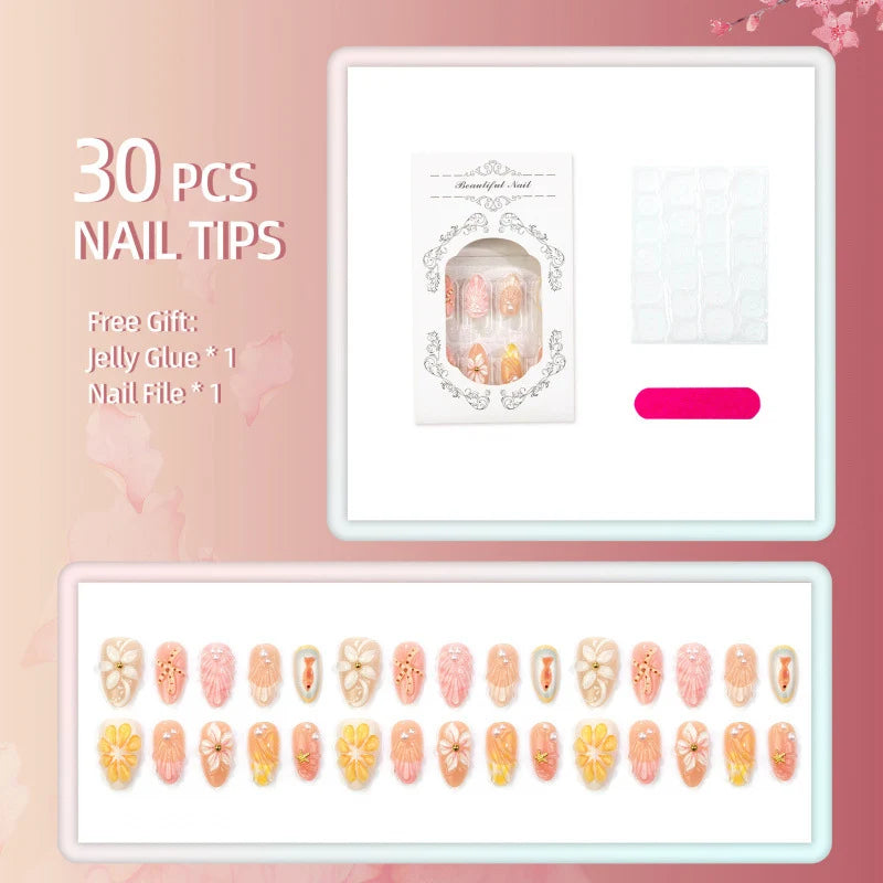 Press-On Nails Handcrafted Floral Easy Apply & Comfortable Fit