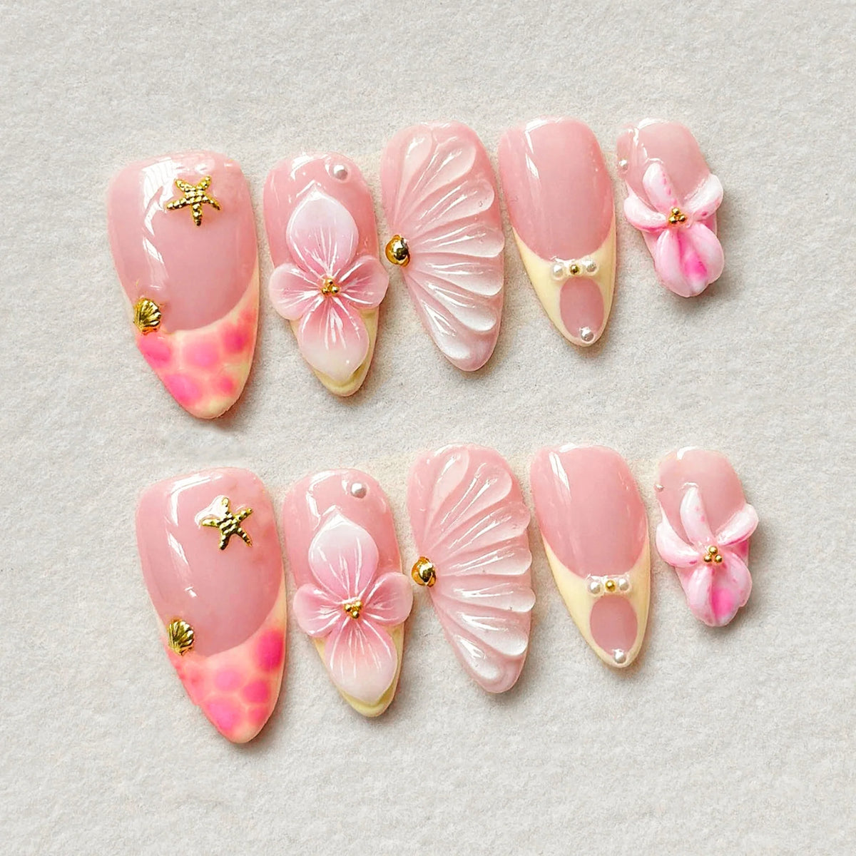 Press-On Nails Handcrafted Floral Easy Apply Durable Fit