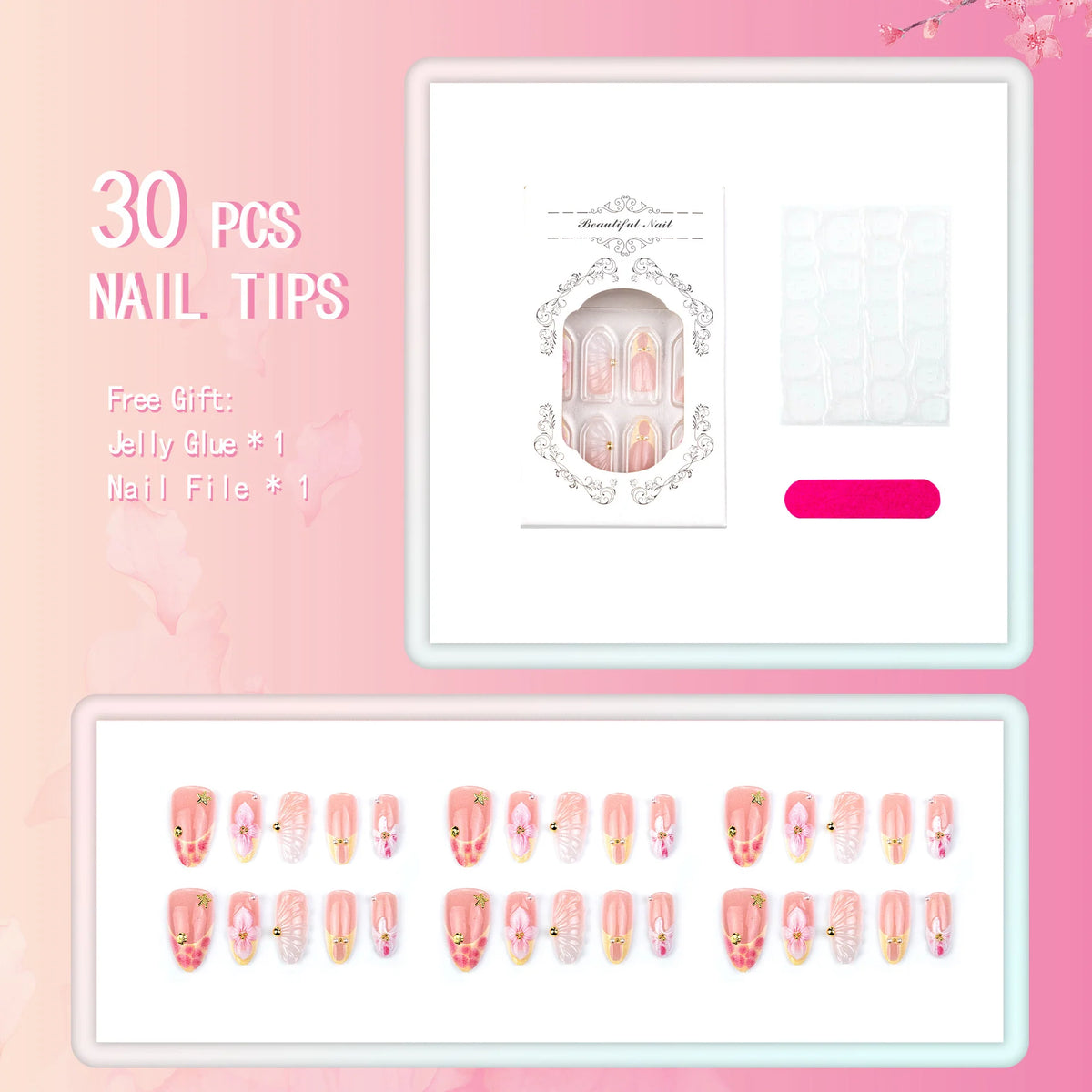 Press-On Nails Handcrafted Floral Easy Apply Durable Fit