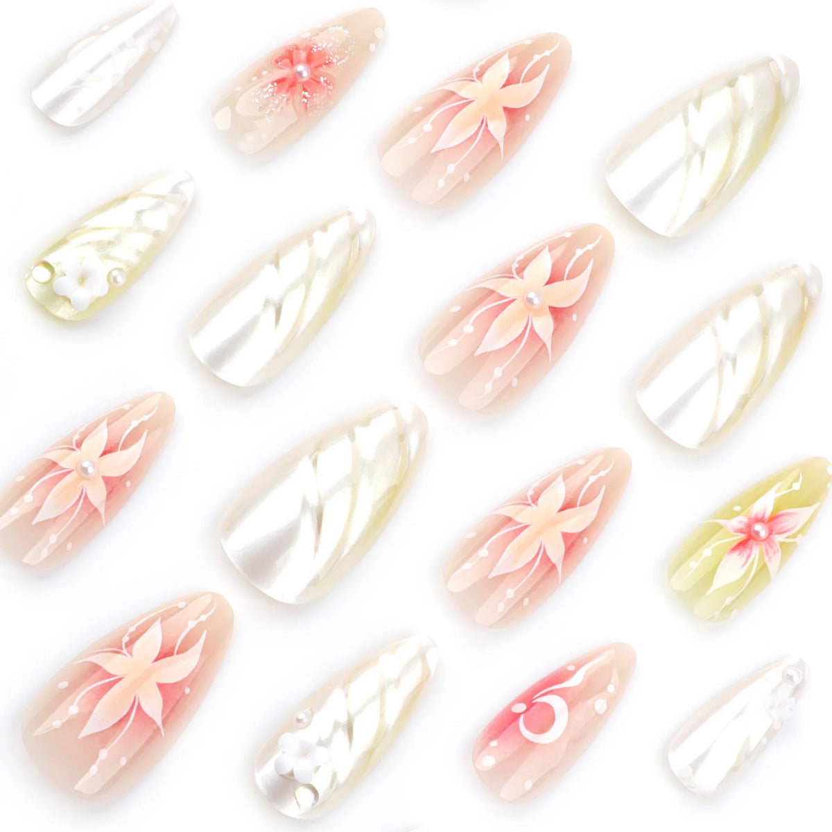 Press-On Nails Handcrafted Floral Easy Apply & Remove