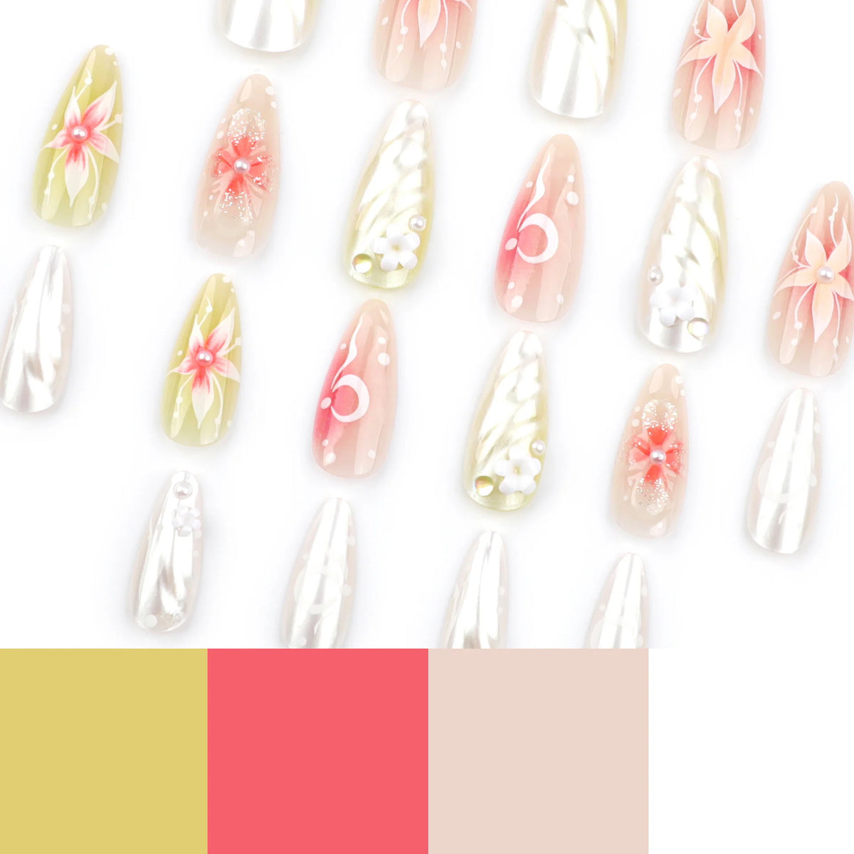Press-On Nails Handcrafted Floral Easy Apply & Remove