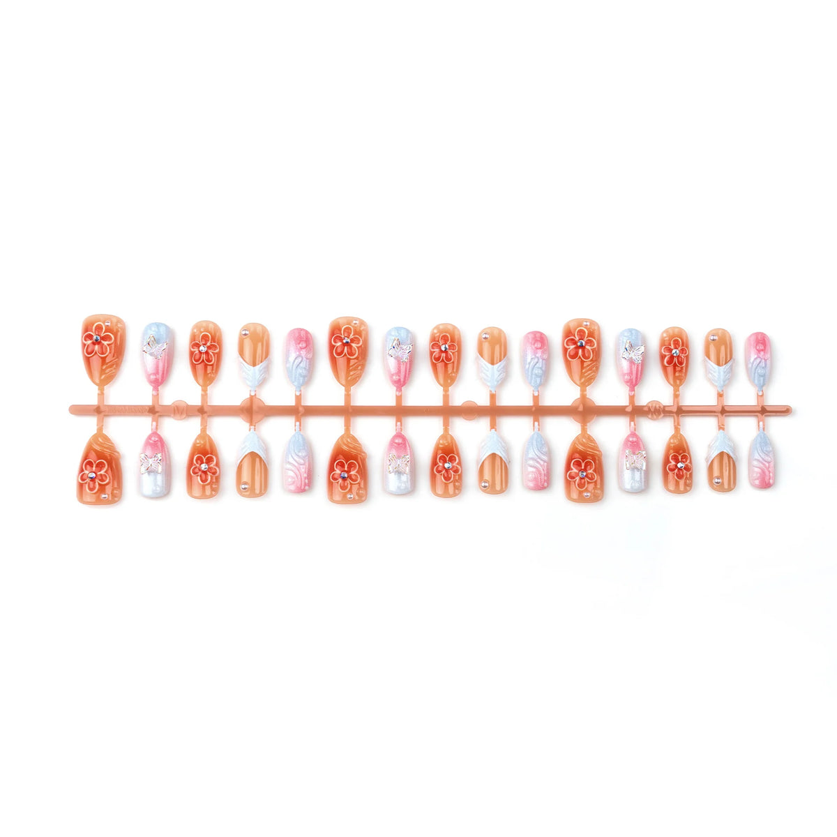Press-On Nails Handmade Floral & Butterfly Multiple Sizes
