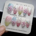 Press-On Nails Handmade Floral Teal Set of 10