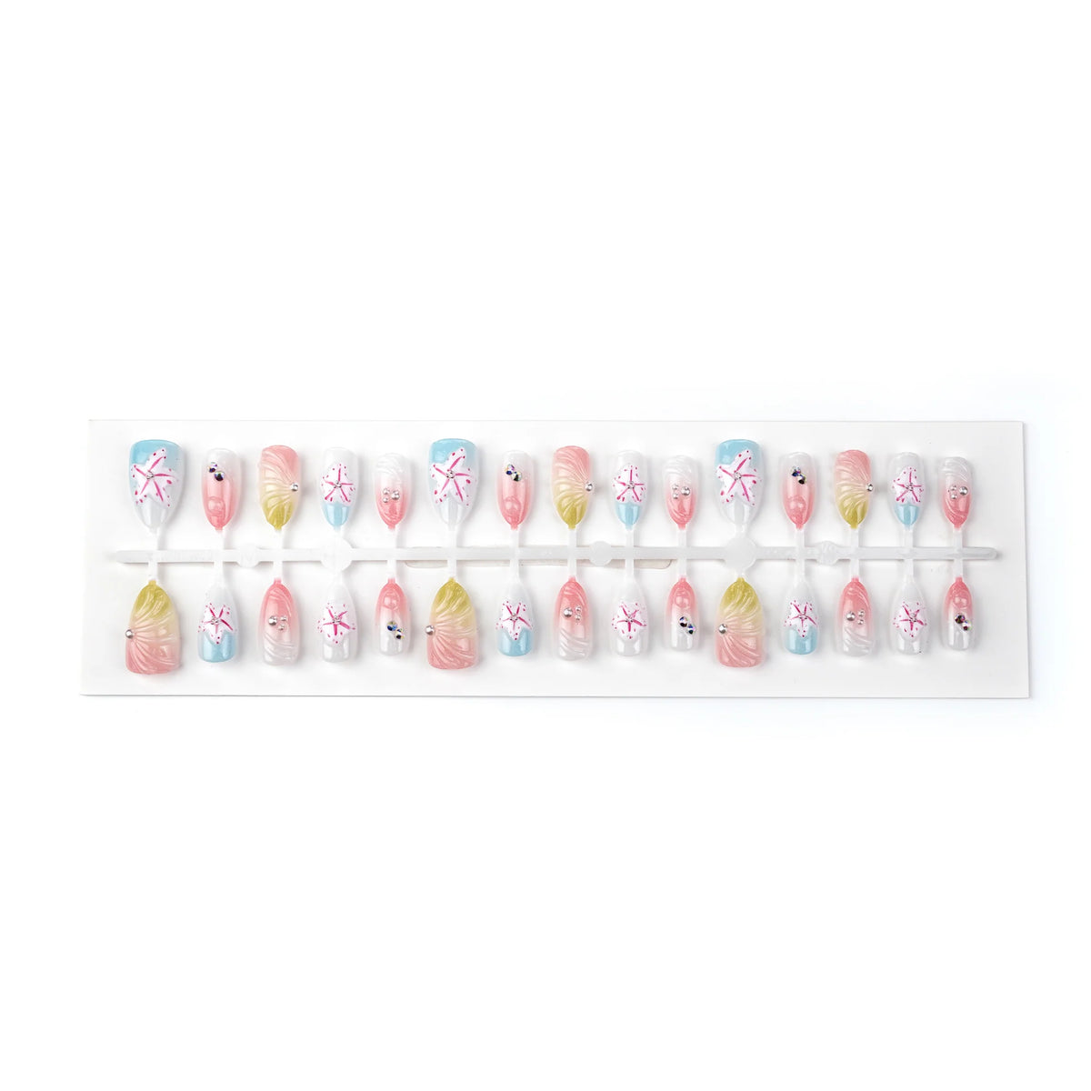 Press-On Nails Handmade Floral Teal Set of 10