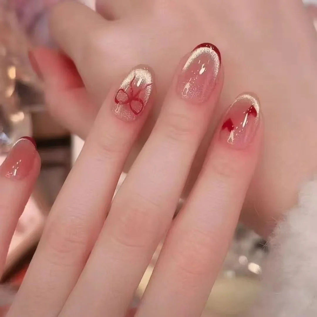 Press-On Nails Heart & Bow Design Durable Finish