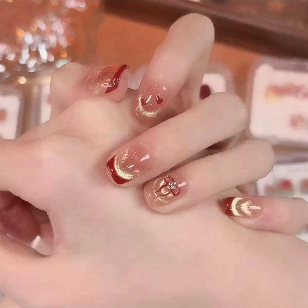 Press-On Nails Heart & Bow Design Durable Finish
