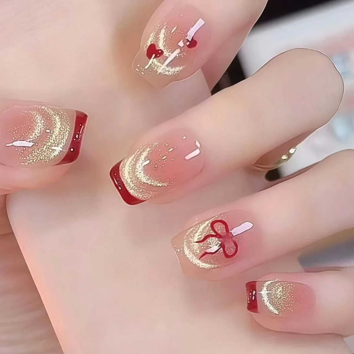 Press-On Nails Heart & Bow Design Durable Finish