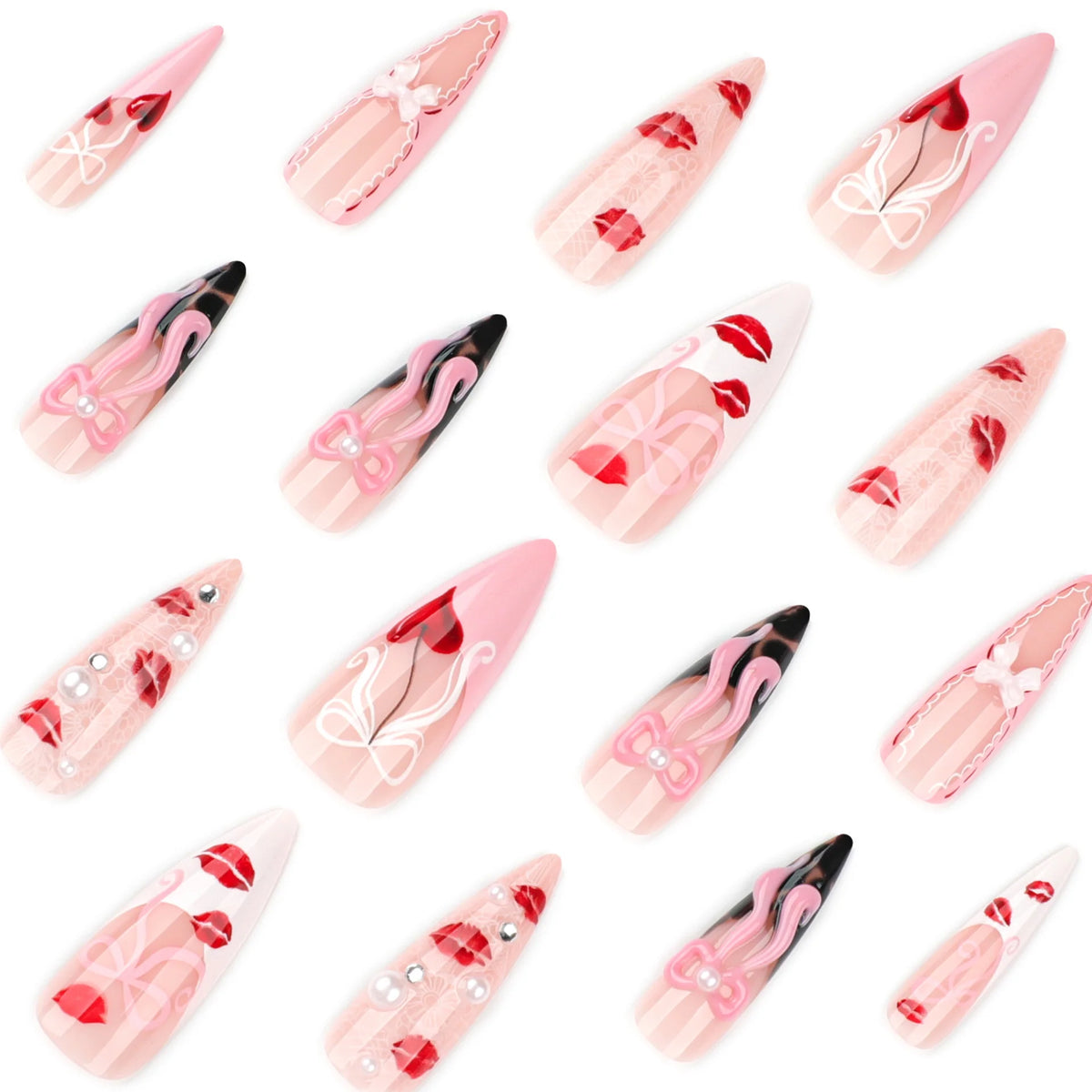 Press-On Nails Heart & Bow Design Easy Application