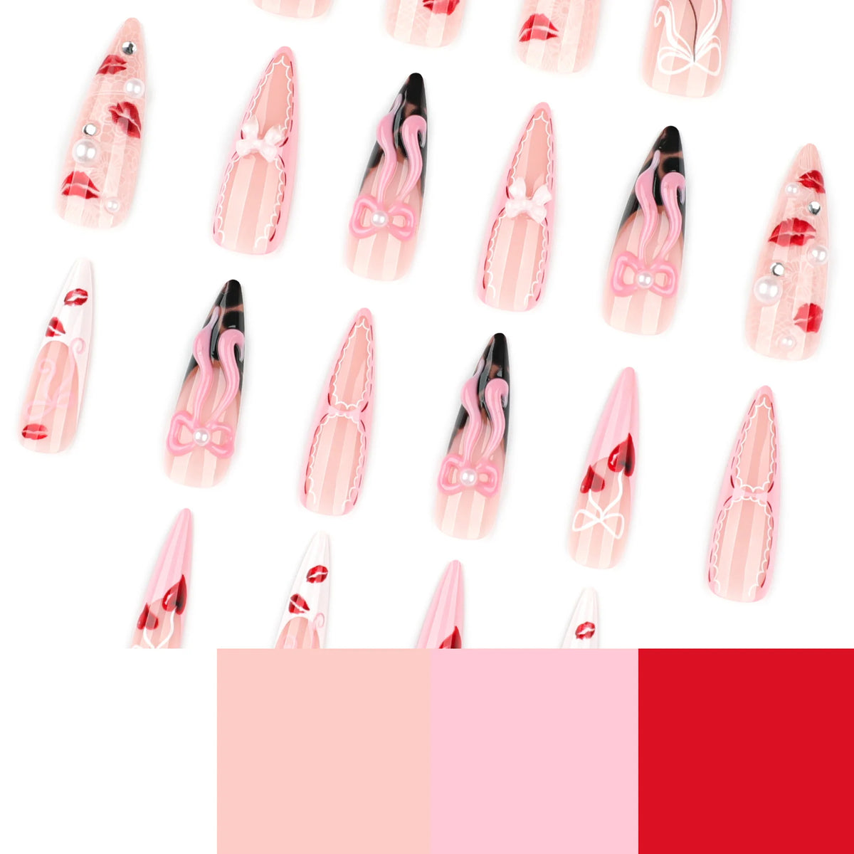 Press-On Nails Heart & Bow Design Easy Application