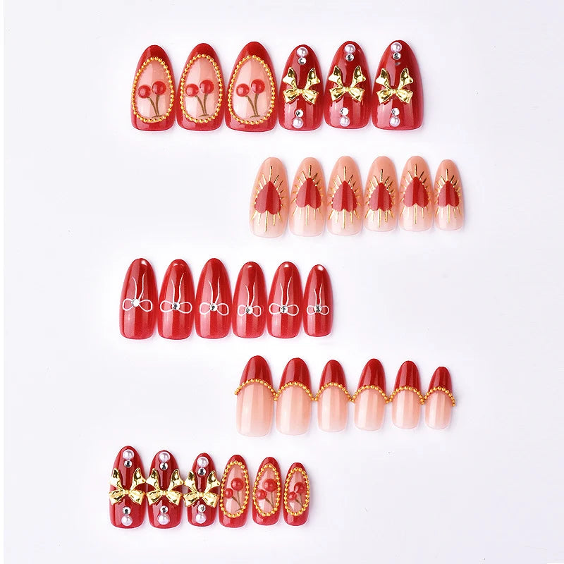 Press-On Nails Heart & Cherry Reusable Easy Apply