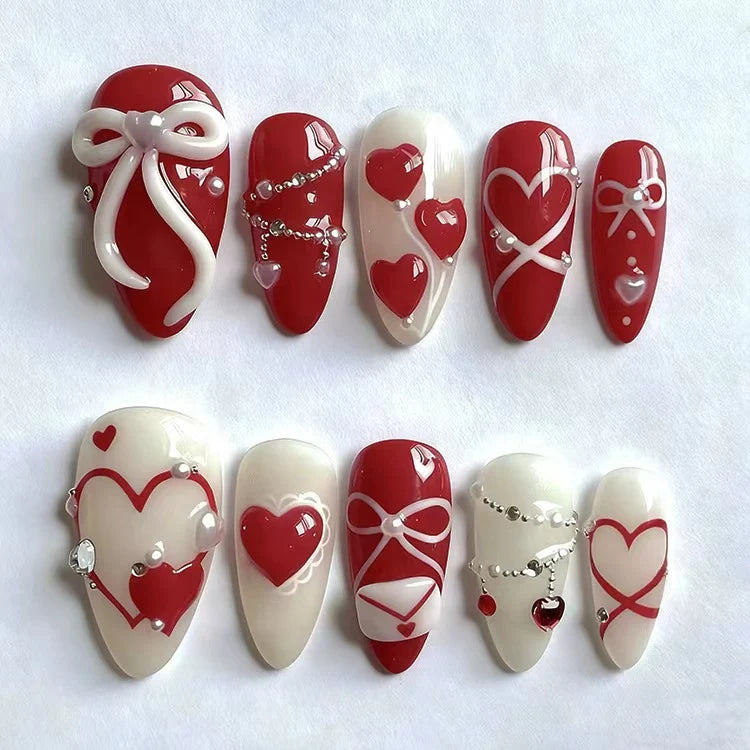 Press-On Nails Heart Design Peel-And-Stick