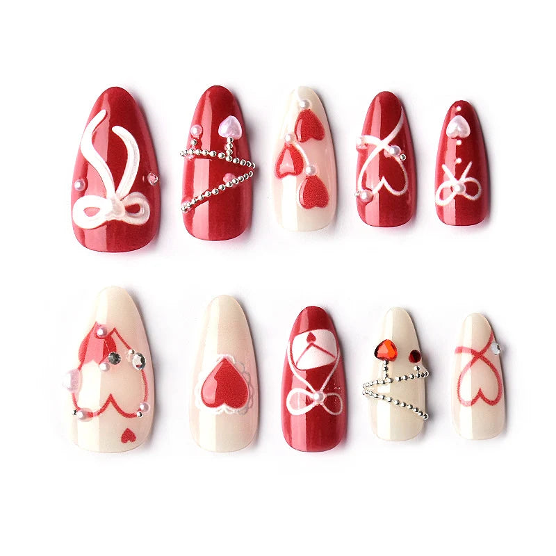 Press-On Nails Heart Design Peel-And-Stick