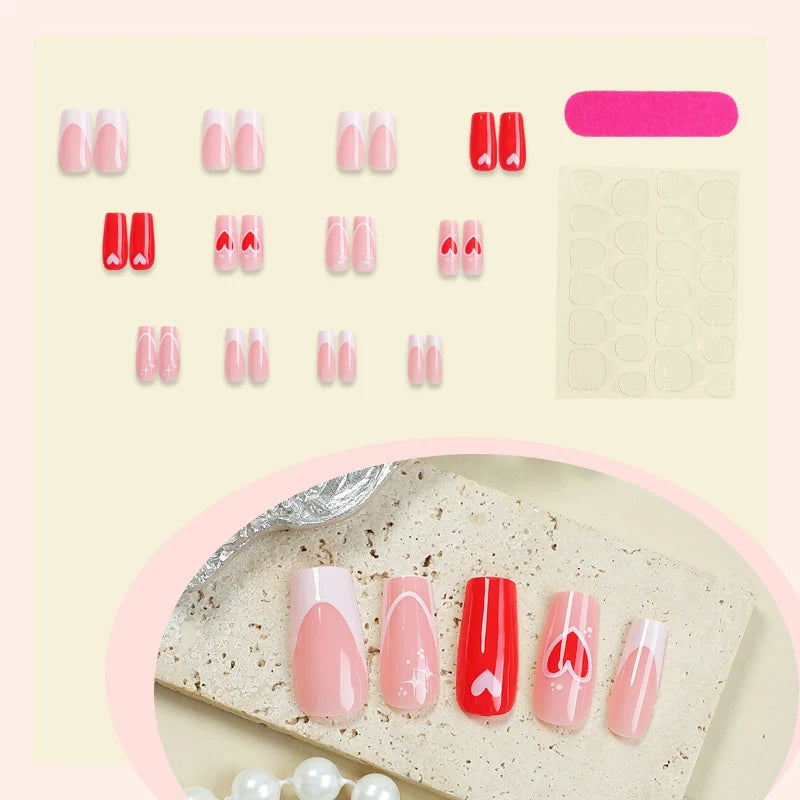 Press-On Nails Heart Design Peel And Stick
