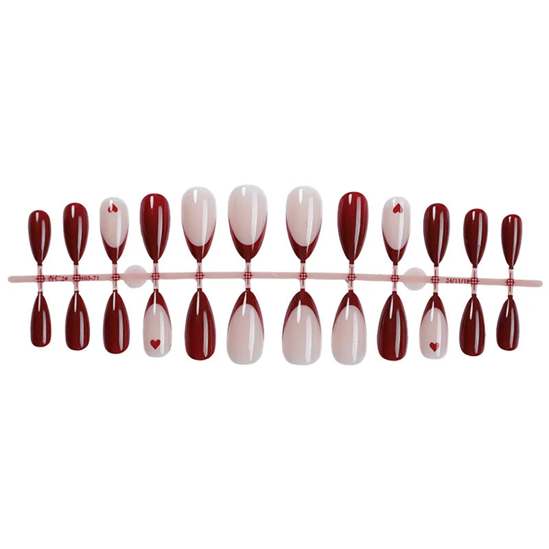 Press-On Nails Heart-Embellished Almond Shape Multiple Sizes