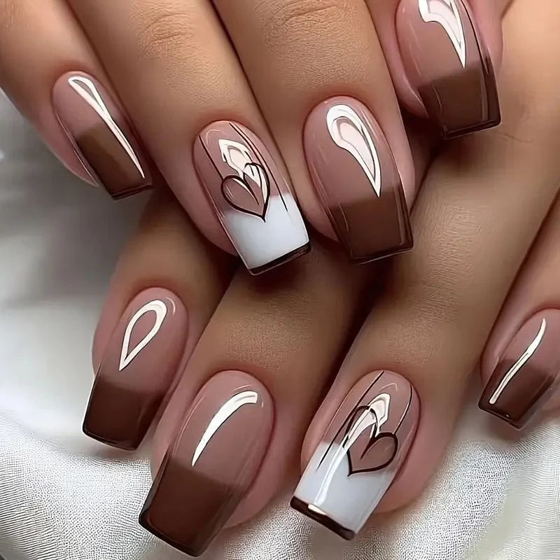 Press-On Nails Heart-Embellished Blue Gel