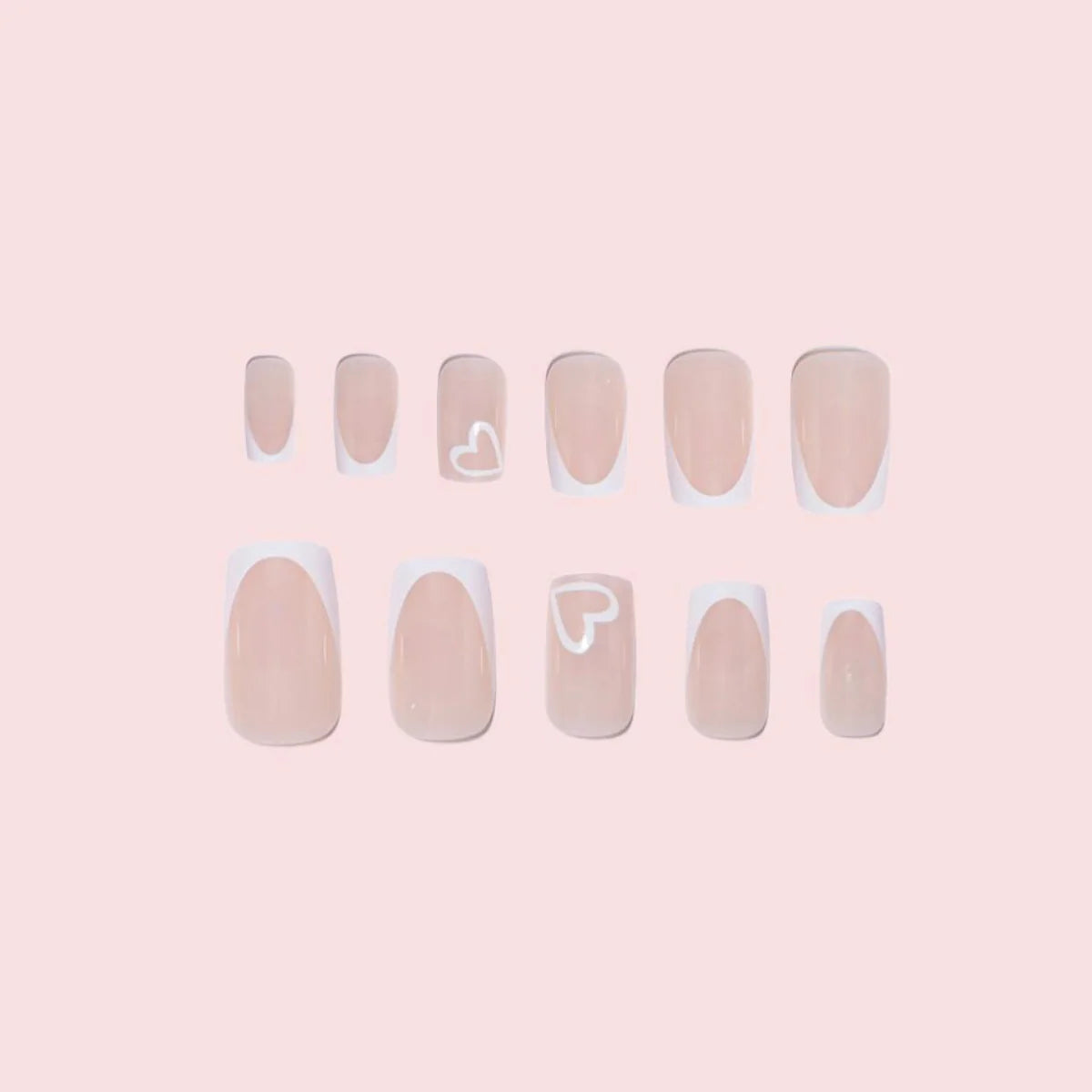 Press-On Nails Heart Embellished Glossy Easy Application