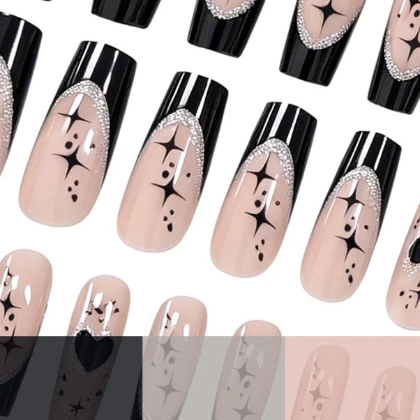 Press-On Nails Heart-Embellished Glossy Salon-Quality Set of 24
