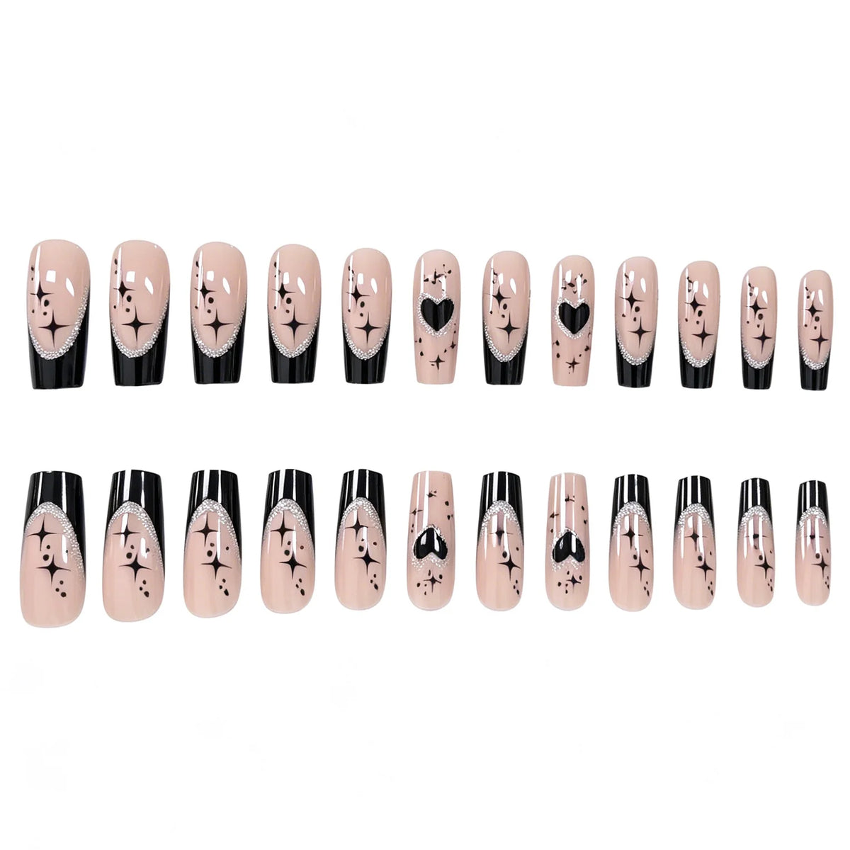 Press-On Nails Heart-Embellished Glossy Salon-Quality Set of 24