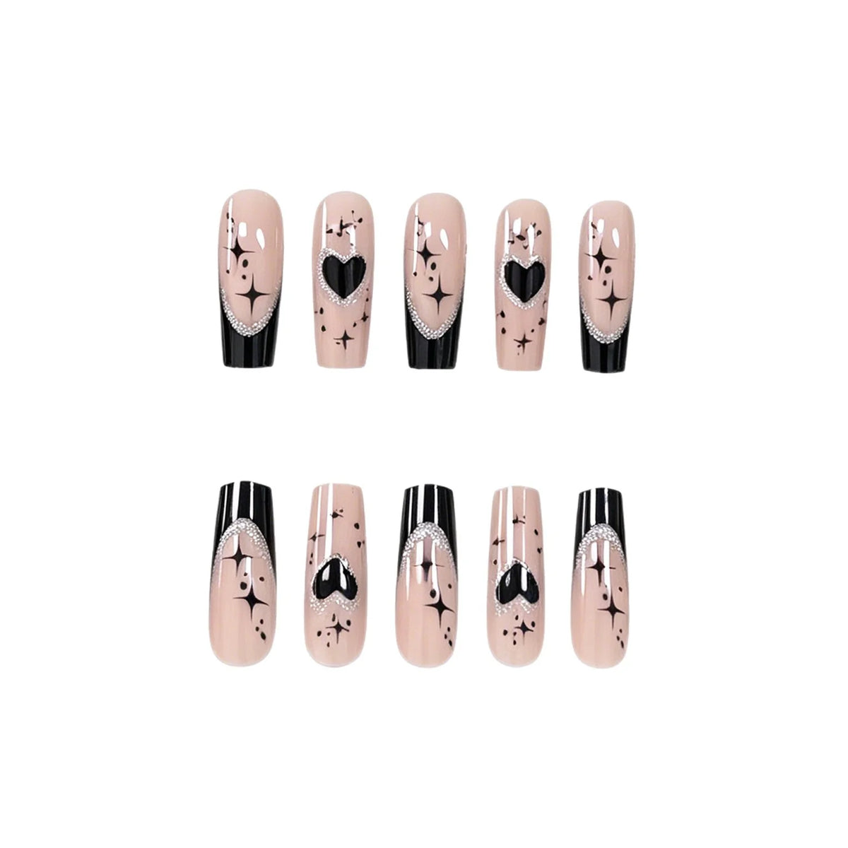 Press-On Nails Heart-Embellished Glossy Salon-Quality Set of 24