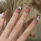 Press-On Nails Heart-Embellished Glossy Silver