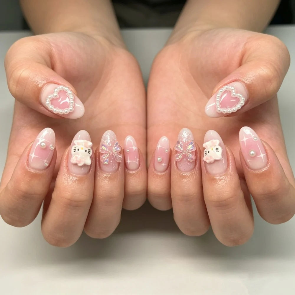 Press-On Nails Heart & Floral Embellishments Glue-Free