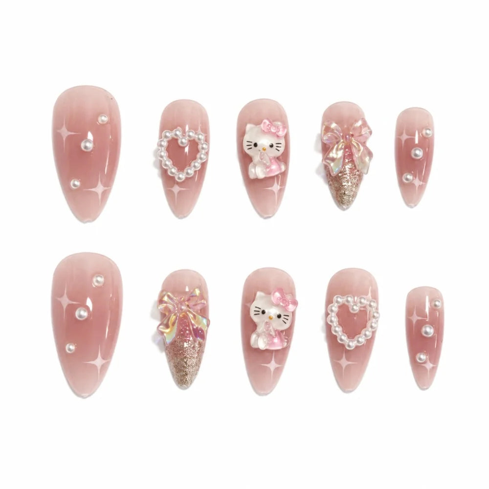 Press-On Nails Heart & Floral Embellishments Glue-Free