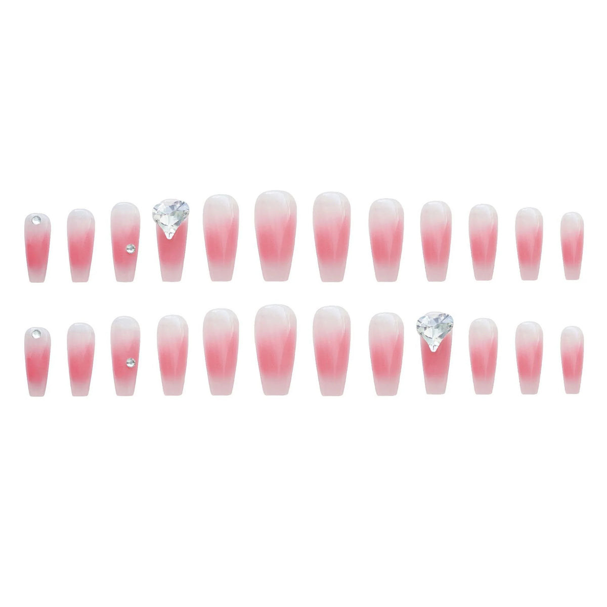 Press-On Nails Heart Rhinestones Self-Adhesive & Long-Lasting