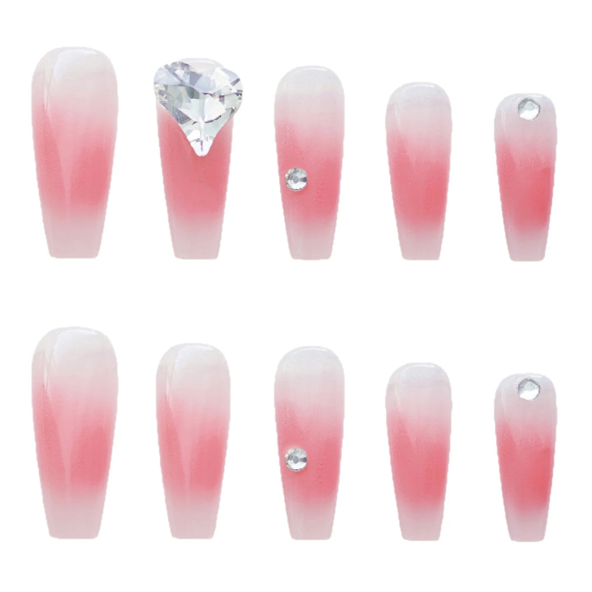 Press-On Nails Heart Rhinestones Self-Adhesive & Long-Lasting