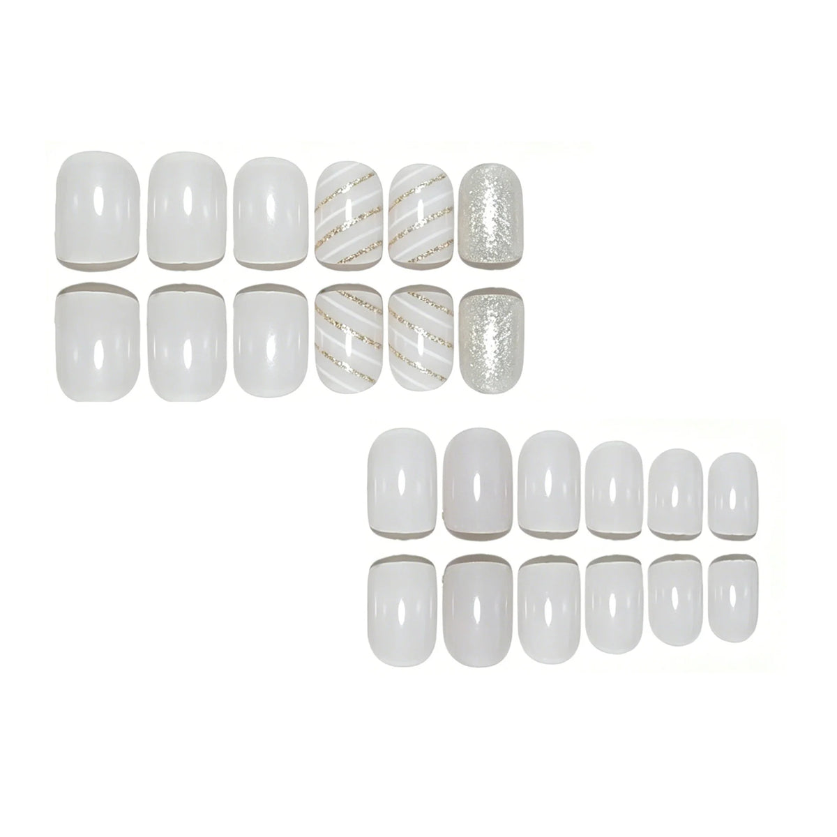 Press-On Nails High-Gloss Solid & Glitter Set of 24
