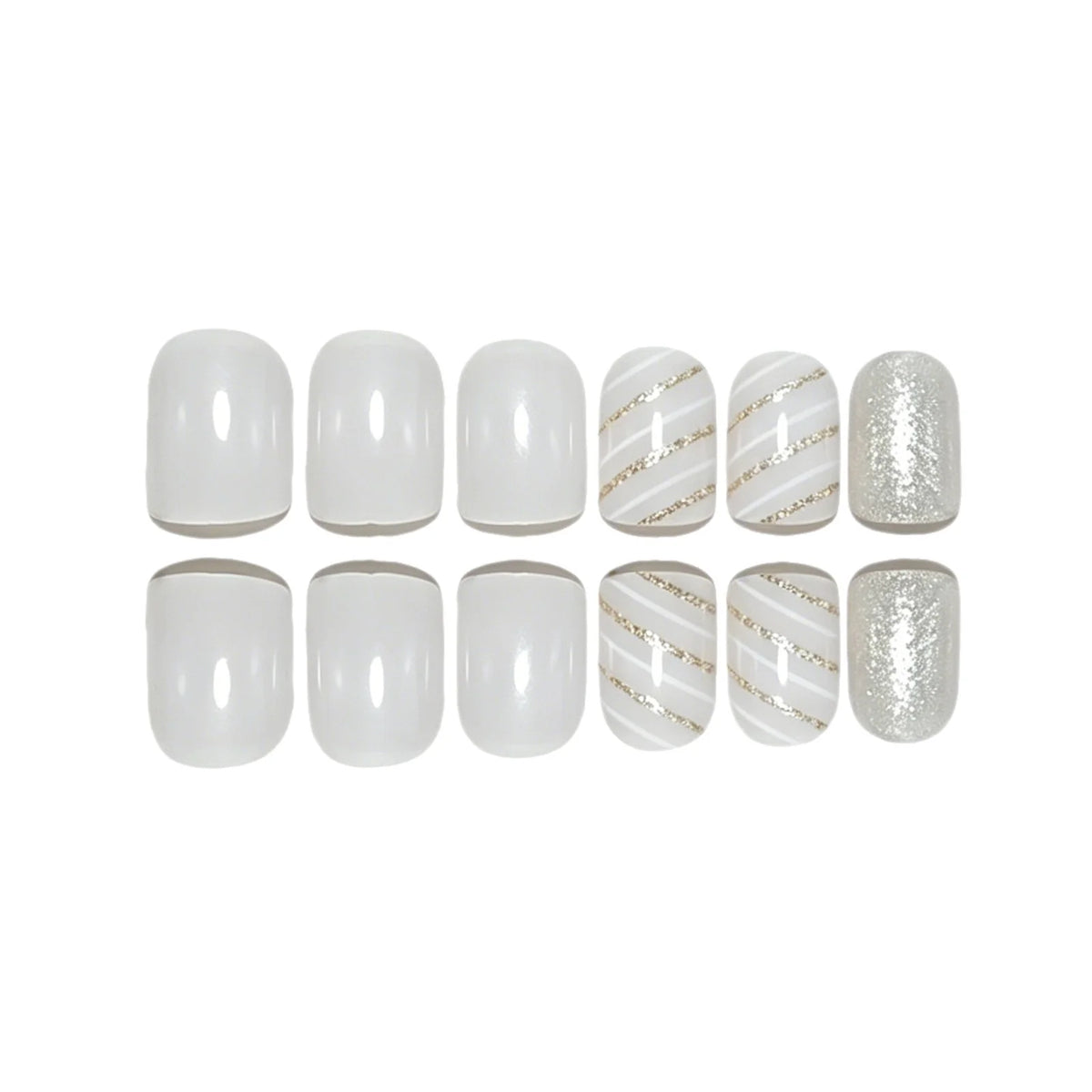 Press-On Nails High-Gloss Solid & Glitter Set of 24
