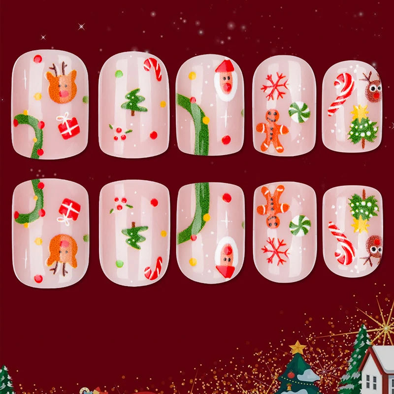Press-On Nails Holiday Designs Strong Adhesive & Gel Polish