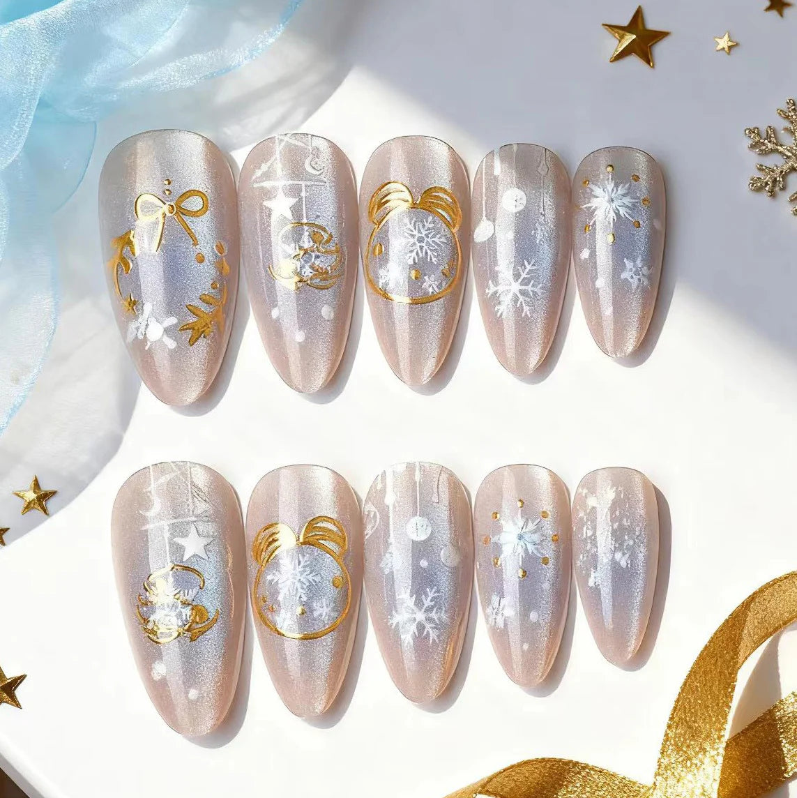 Press-On Nails Holiday Motifs Adhesive Backing Reusable