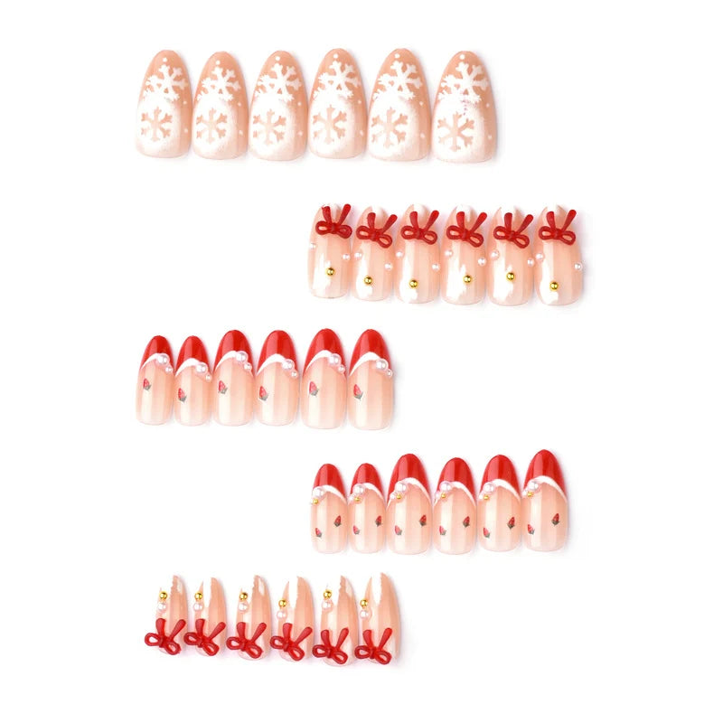 Press-On Nails Holiday Snowflake & Bow Easy Application Long-Lasting