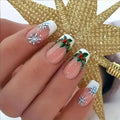 Press-On Nails Holiday Snowflake & Holly Easy Apply Long-Lasting