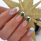 Press-On Nails Holiday Snowflake & Holly Easy Apply Long-Lasting