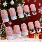 Press-On Nails Holiday Snowflake & Holly Easy Apply Long-Lasting