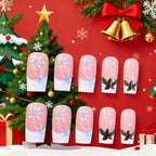 Press-On Nails Holiday Snowflake & Holly Easy Apply Long-Lasting