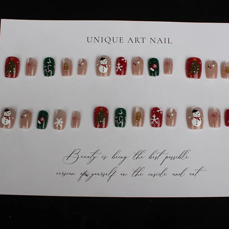 Press-On Nails Holiday Snowman & Gingerbread Easy Adhesive